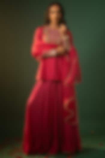 Pink Satin Georgette Party Wear Sharara Set by Neelu and Manvi at Pernia's Pop Up Shop