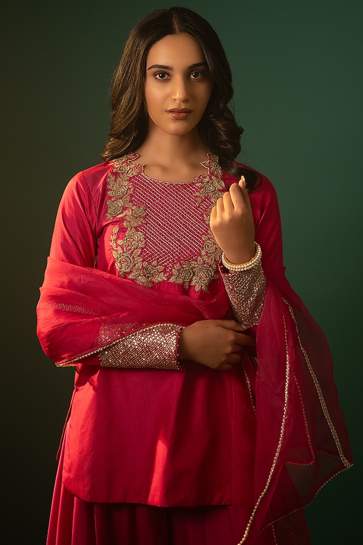 Pink Satin Georgette Party Wear Sharara Set by Neelu and Manvi at Pernia's Pop Up Shop