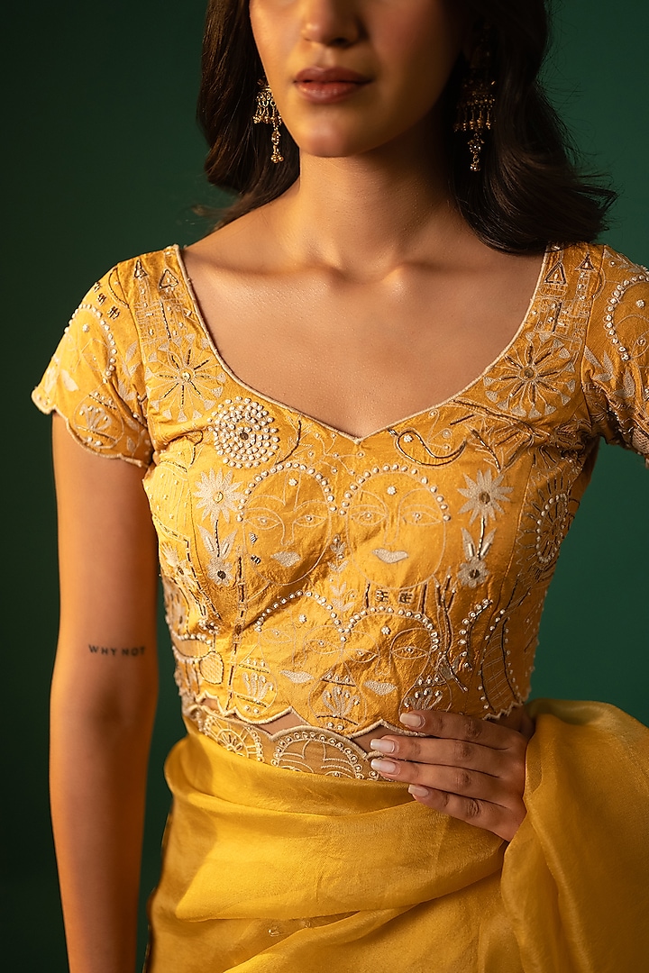 Yellow Organza Hand & Machine Work Wedding Saree Set by Neelu and Manvi at Pernia's Pop Up Shop