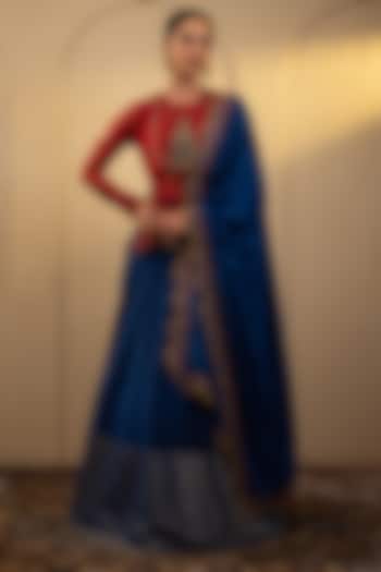 Blue Silk Wedding Lehenga Set by Neelu and Manvi at Pernia's Pop Up Shop