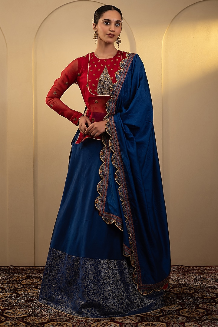 Blue Silk Wedding Lehenga Set by Neelu and Manvi at Pernia's Pop Up Shop
