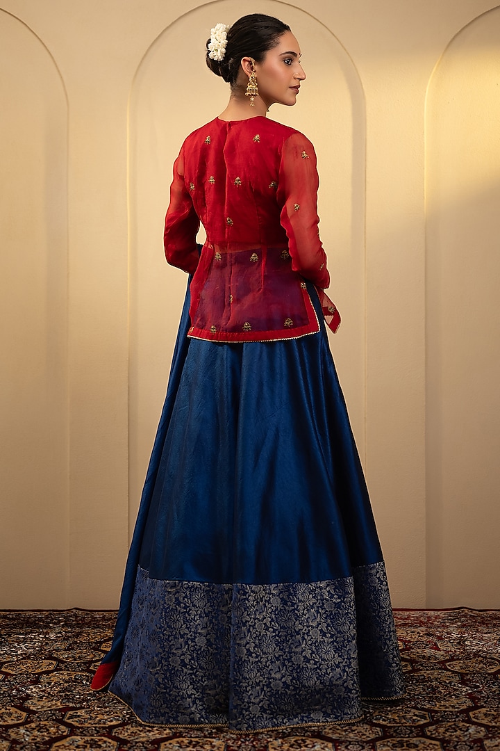 Blue Silk Wedding Lehenga Set by Neelu and Manvi at Pernia's Pop Up Shop