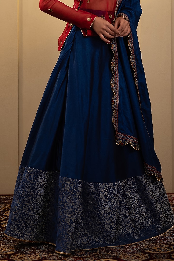 Blue Silk Wedding Lehenga Set by Neelu and Manvi at Pernia's Pop Up Shop