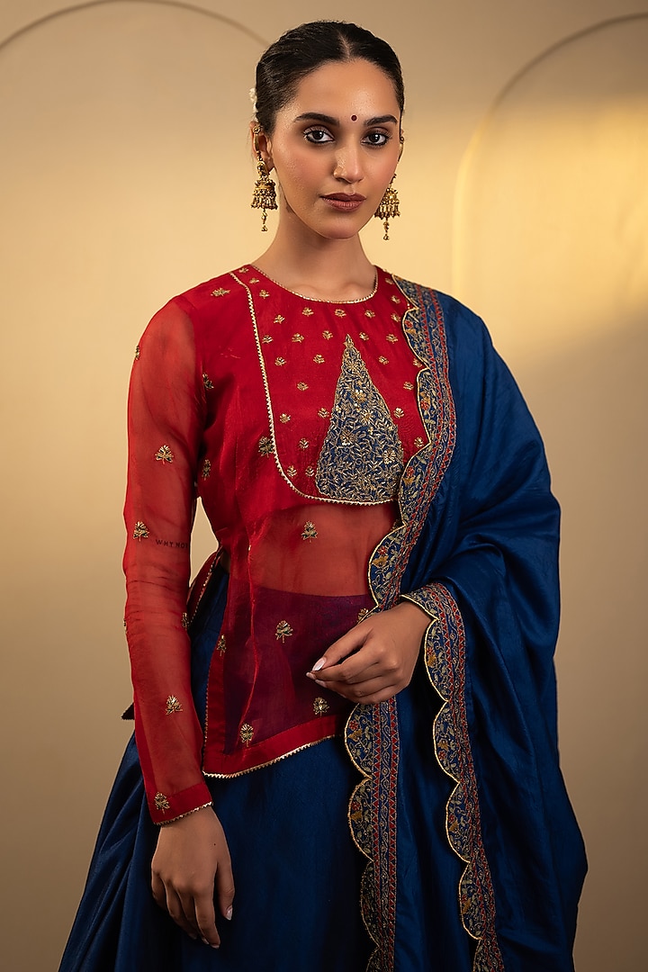 Blue Silk Wedding Lehenga Set by Neelu and Manvi at Pernia's Pop Up Shop