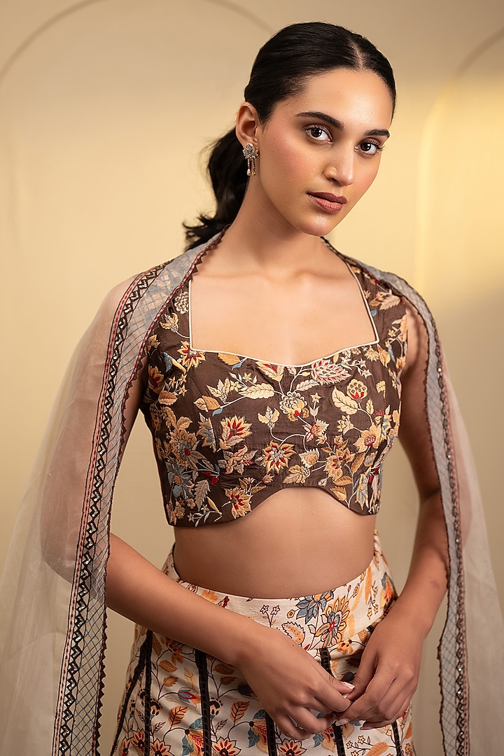 Multi-Colored Silk Printed Wedding Lehenga Set by Neelu and Manvi at Pernia's Pop Up Shop