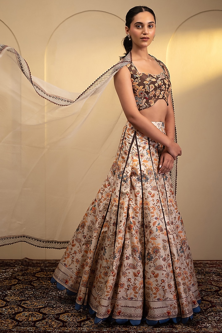Multi-Colored Silk Printed Wedding Lehenga Set by Neelu and Manvi at Pernia's Pop Up Shop