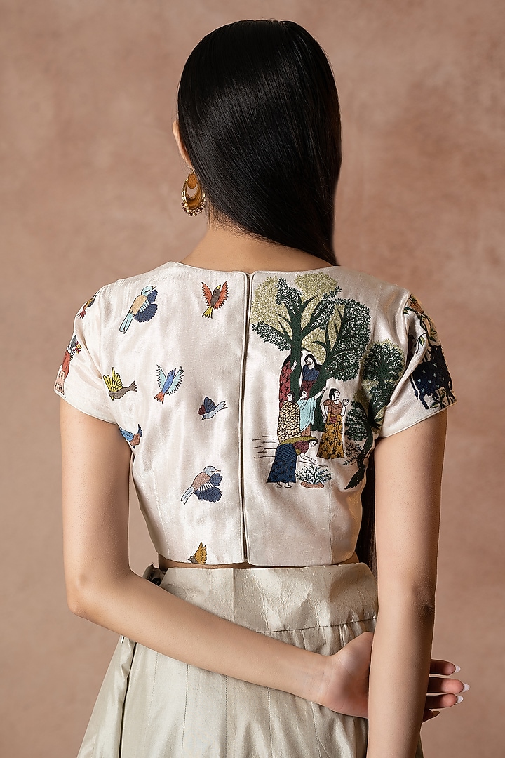 Ivory Silk Thread Embroidered Wedding Lehenga Set by Neelu and Manvi at Pernia's Pop Up Shop