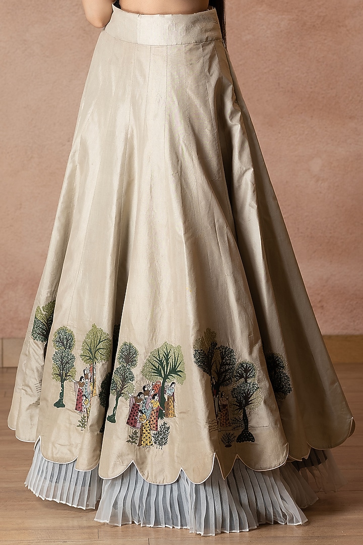 Ivory Silk Thread Embroidered Wedding Lehenga Set by Neelu and Manvi at Pernia's Pop Up Shop