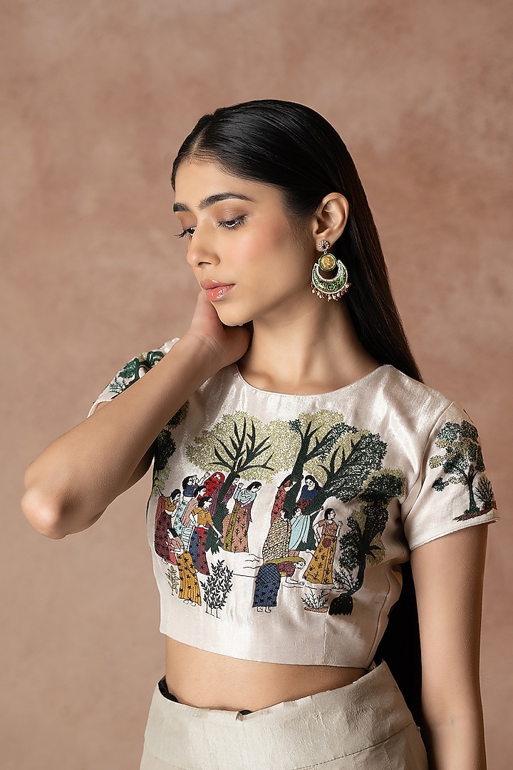 Ivory Silk Thread Embroidered Wedding Lehenga Set by Neelu and Manvi at Pernia's Pop Up Shop