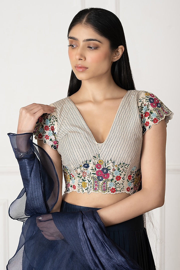 Navy Blue Silk Crinkled Wedding Lehenga Set by Neelu and Manvi at Pernia's Pop Up Shop