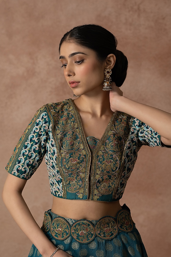 Green Chanderi Wedding Lehenga Set by Neelu and Manvi at Pernia's Pop Up Shop