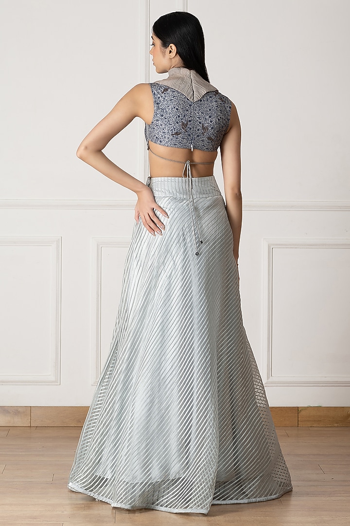 Light Blue Organza Hand Work Wedding Lehenga Set by Neelu and Manvi at Pernia's Pop Up Shop