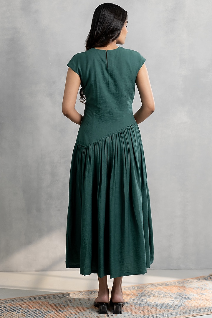 Green Double Georgette Applique Embroidered Midi Vacation Dress by Neelu and Manvi at Pernia's Pop Up Shop