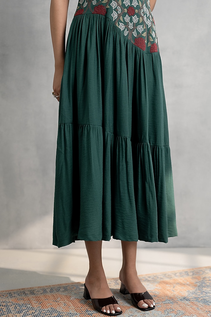 Green Double Georgette Applique Embroidered Midi Vacation Dress by Neelu and Manvi at Pernia's Pop Up Shop