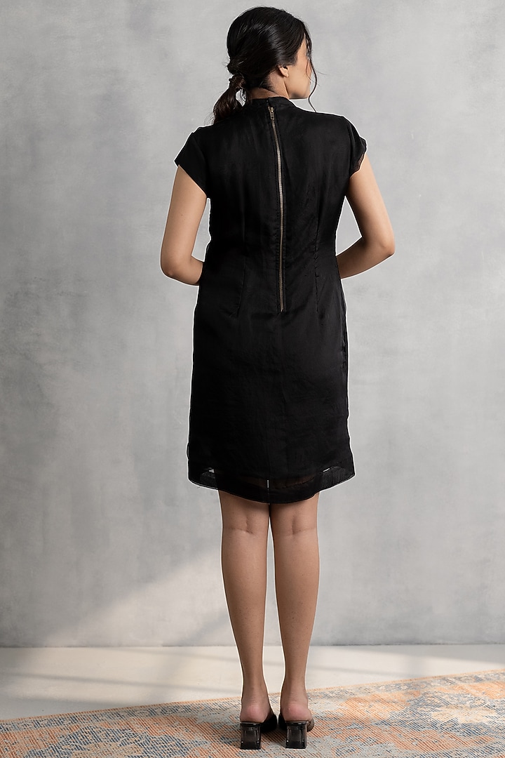 Black Organza Hand Embroidered Mini Vacation Dress by Neelu and Manvi at Pernia's Pop Up Shop