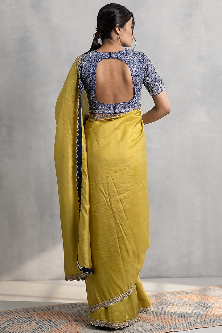 Mustard Yellow Silk Hand Embroidered Wedding Saree Set by Neelu and Manvi at Pernia's Pop Up Shop