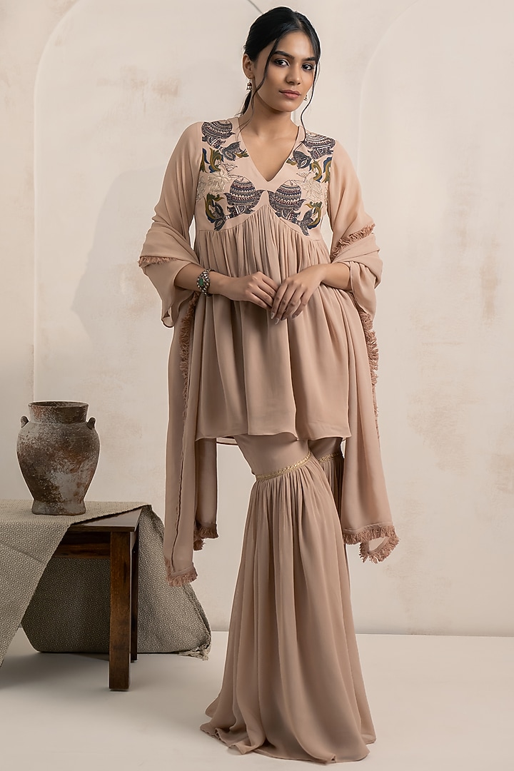 Dusty Pink Georgette Gharara Set by Neelu and Manvi at Pernia's Pop Up Shop