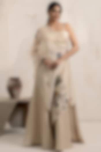 Gold Tissue Threadwork Embroidered Flared Party Wear Sharara Set by Neelu and Manvi at Pernia's Pop Up Shop