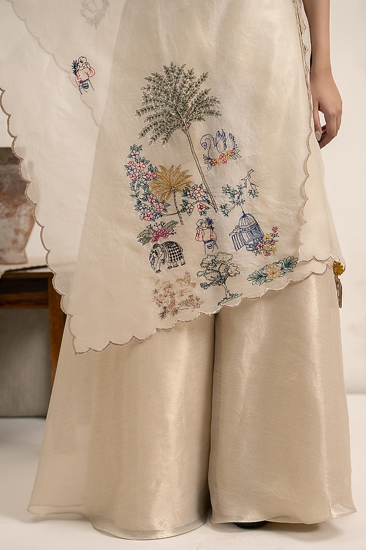 Gold Tissue Threadwork Embroidered Flared Party Wear Sharara Set by Neelu and Manvi at Pernia's Pop Up Shop