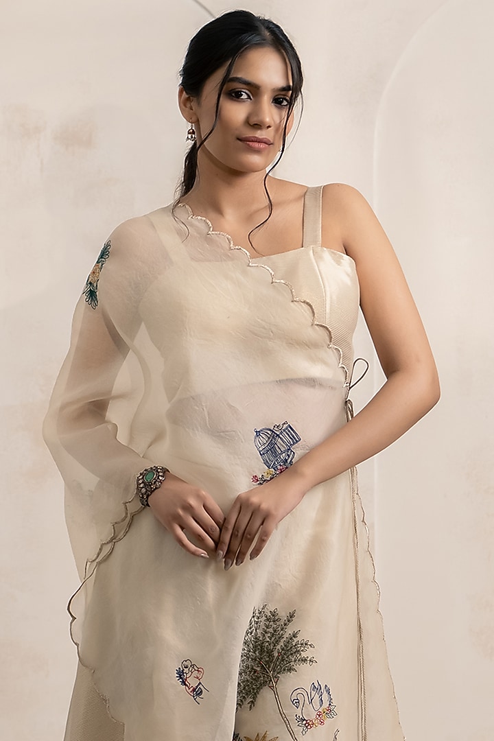 Gold Tissue Threadwork Embroidered Flared Party Wear Sharara Set by Neelu and Manvi at Pernia's Pop Up Shop