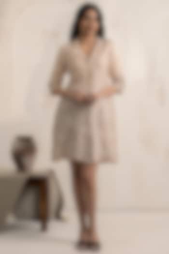 Dusty Pink Organza Thread Embroidered Mini Vacation Dress by Neelu and Manvi at Pernia's Pop Up Shop