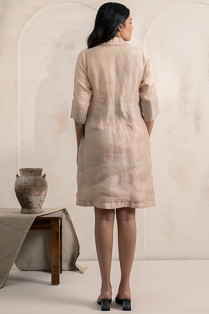 Dusty Pink Organza Thread Embroidered Mini Vacation Dress by Neelu and Manvi at Pernia's Pop Up Shop