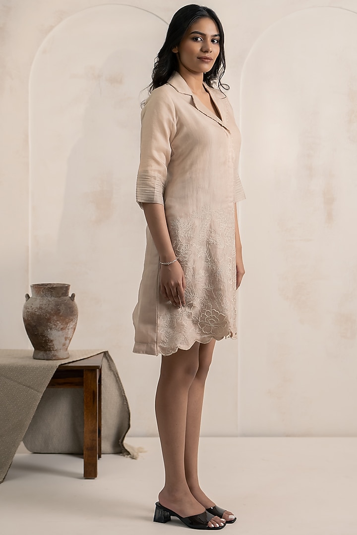 Dusty Pink Organza Thread Embroidered Mini Vacation Dress by Neelu and Manvi at Pernia's Pop Up Shop