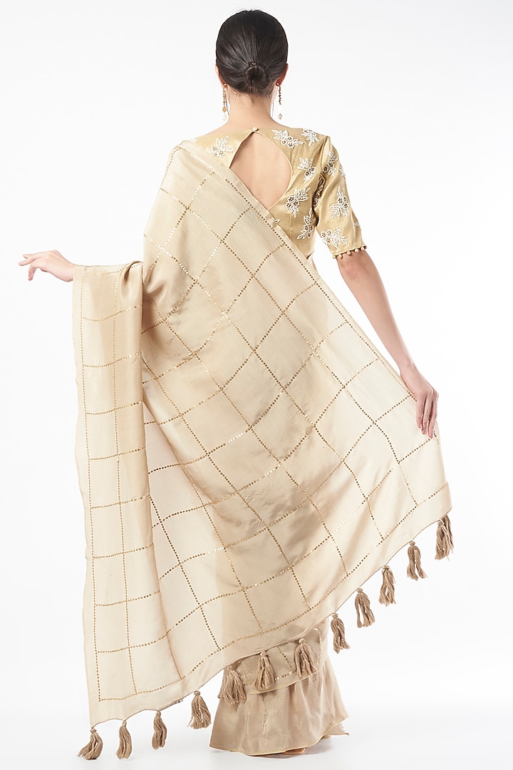 Beige Embroidered Party Wear Saree by Neervab-k by Nirav Khunt at Pernia's Pop Up Shop