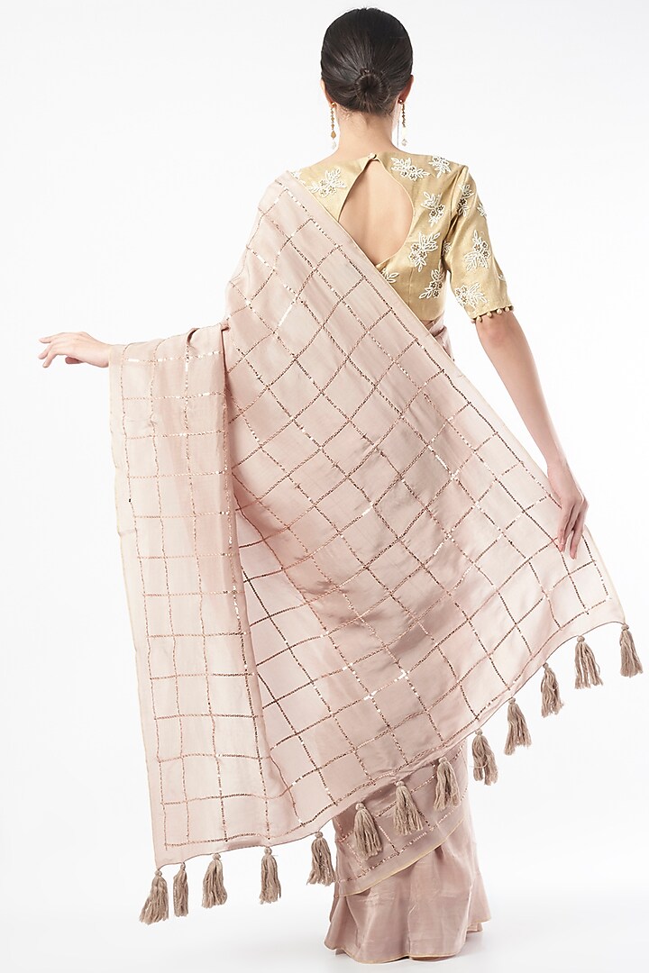 Light Brown Embroidered Festive Saree by Neervab-k by Nirav Khunt at Pernia's Pop Up Shop