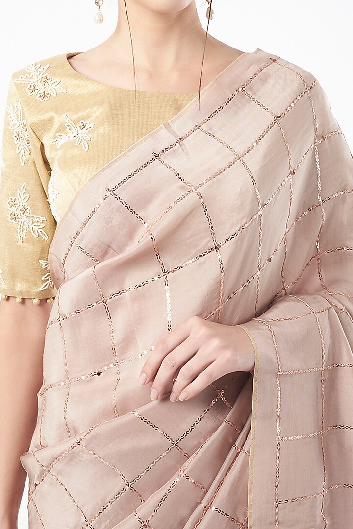 Light Brown Embroidered Saree by Neervab-k by Nirav Khunt at