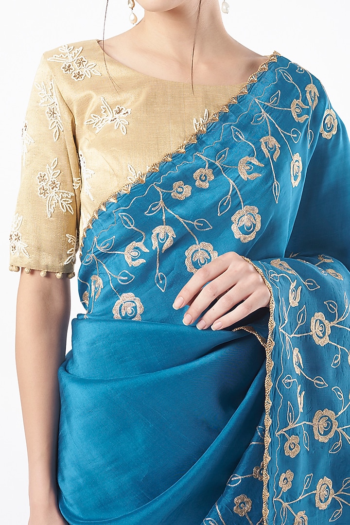 Cobalt Blue Embroidered Festive Saree by Neervab-k by Nirav Khunt at Pernia's Pop Up Shop