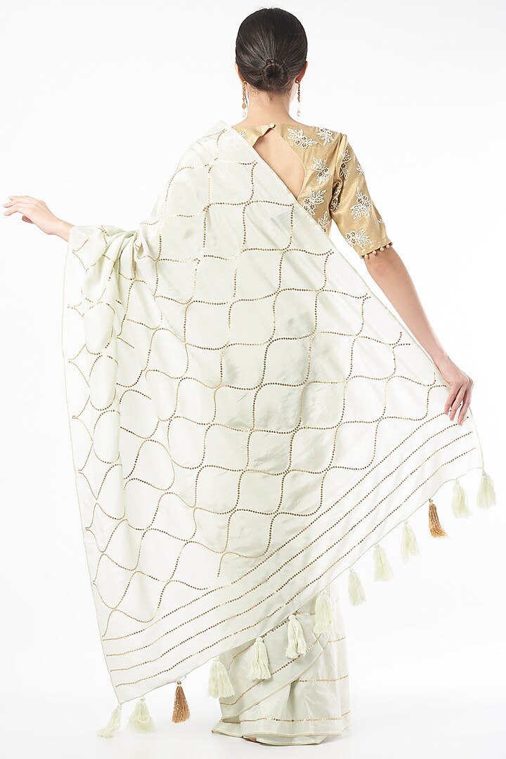Ivory Embroidered Party Wear Saree by Neervab-k by Nirav Khunt at Pernia's Pop Up Shop