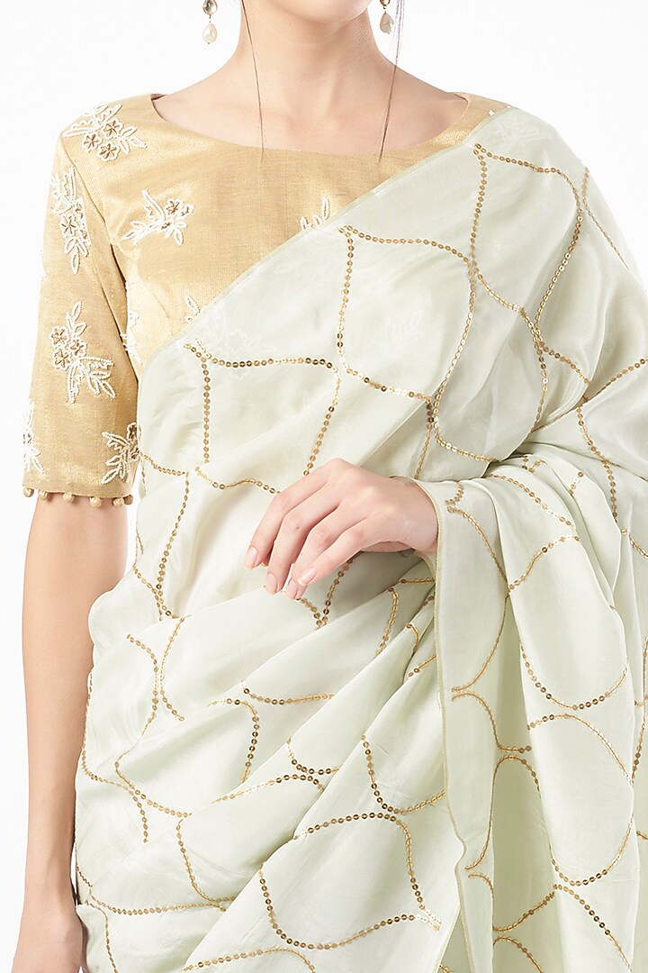 Ivory Embroidered Party Wear Saree by Neervab-k by Nirav Khunt at Pernia's Pop Up Shop