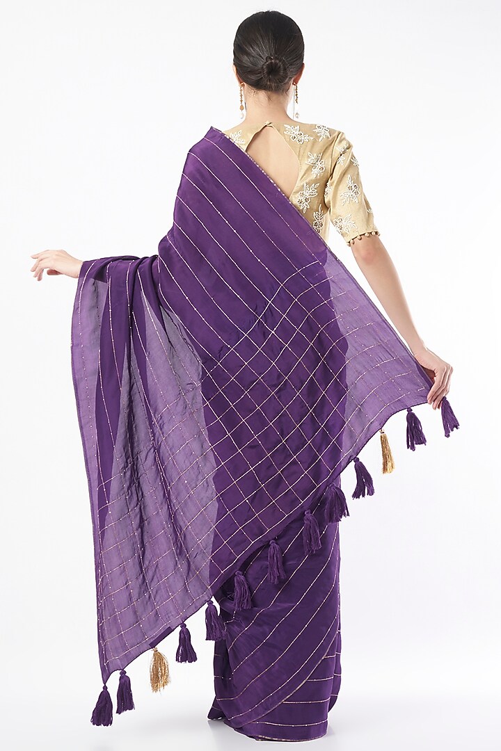 Purple Embroidered Festive Saree by Neervab-k by Nirav Khunt at Pernia's Pop Up Shop