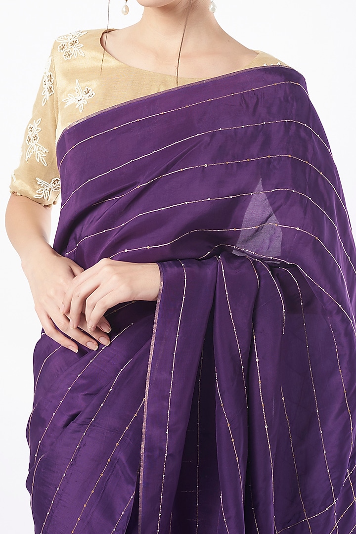 Purple Embroidered Festive Saree by Neervab-k by Nirav Khunt at Pernia's Pop Up Shop
