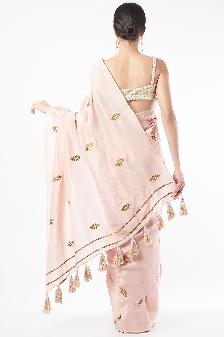 Peach Embroidered Festive Saree by Neervab-k by Nirav Khunt at Pernia's Pop Up Shop