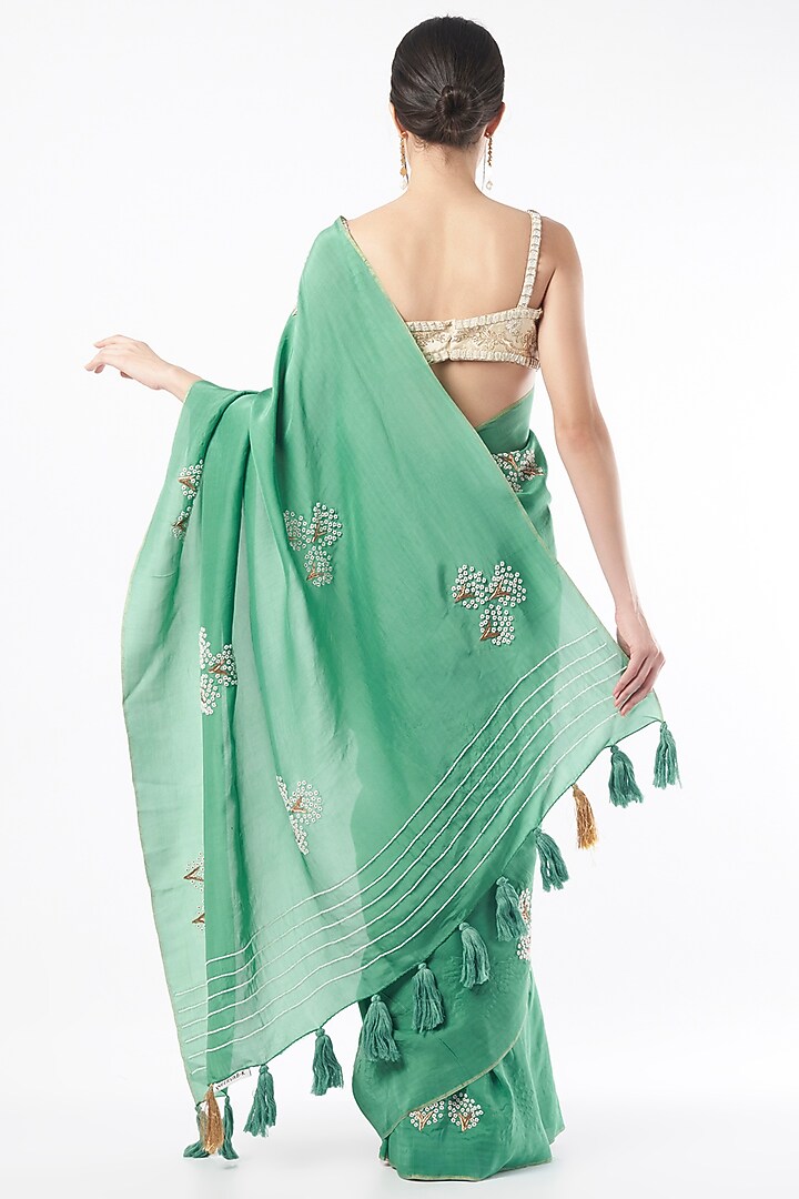 Forest Green Embroidered Party Wear Saree by Neervab-k by Nirav Khunt at Pernia's Pop Up Shop