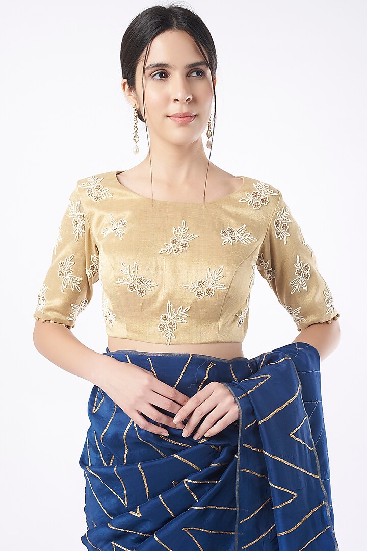Gold Embroidered Blouse by Neervab-k by Nirav Khunt at Pernia's Pop Up Shop