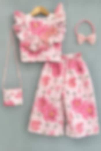 Pink & White Linen Printed Co-Ord Set For Girls by Label Neeti at Pernia's Pop Up Shop