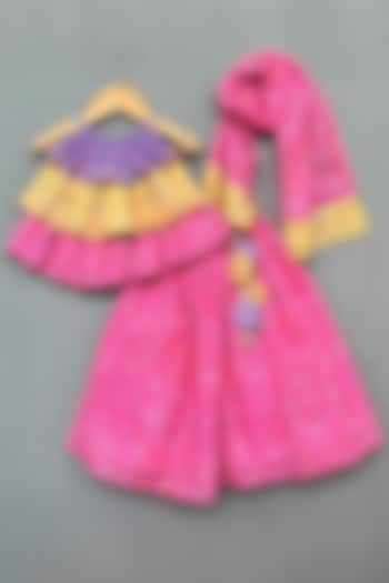 Pink Cotton Printed & Hand Embroidered Lehenga Set For Girls by Label Neeti at Pernia's Pop Up Shop