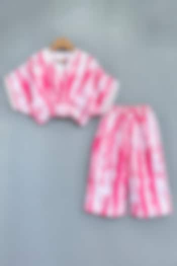 Pink & White Cotton Abstract Printed Co-Ord Set For Girls by Label Neeti at Pernia's Pop Up Shop