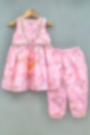 Pink Cotton Floral Printed Kurta Set For Girls by Label Neeti at Pernia's Pop Up Shop