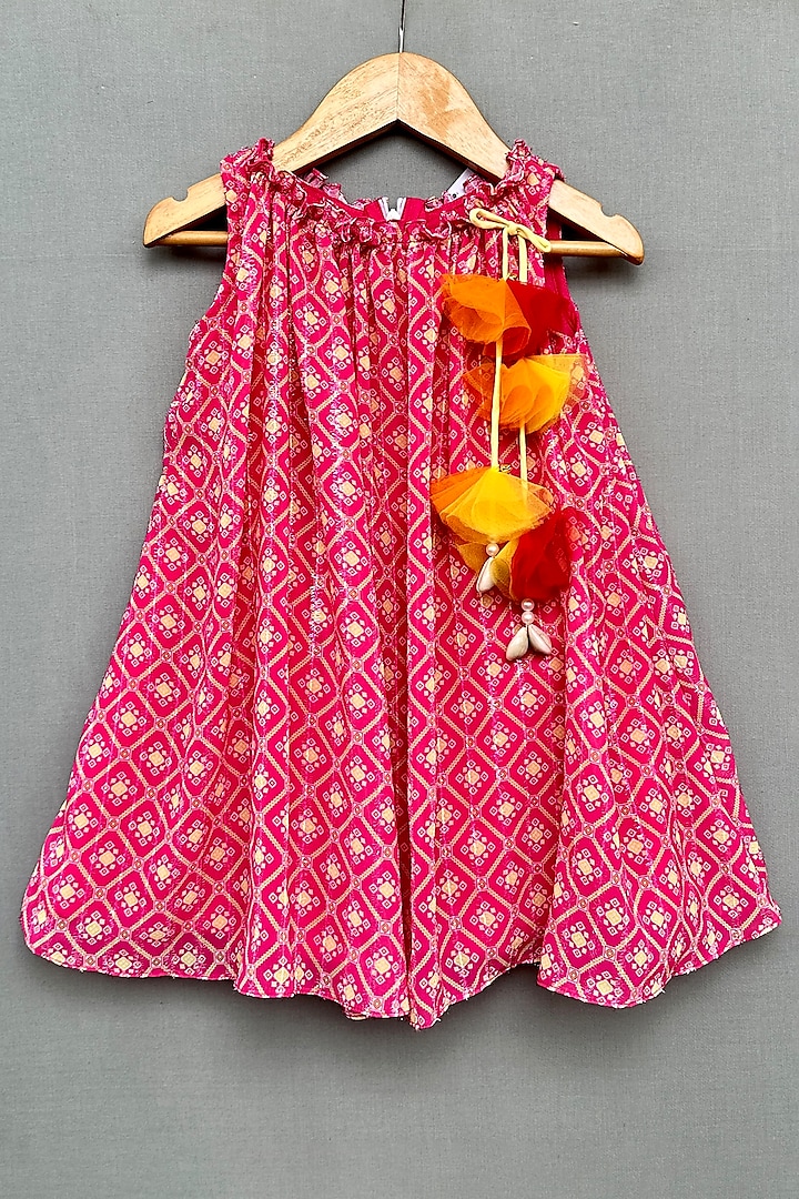 Pink Georgette Printed Flared Dress For Girls by Label Neeti at Pernia's Pop Up Shop