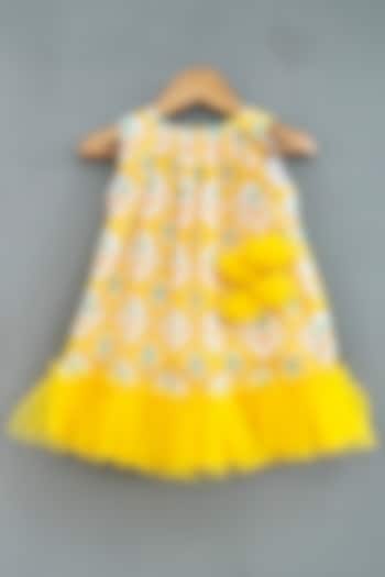 Yellow Pure Cotton Hand Block Printed Dress For Girls by Label Neeti at Pernia's Pop Up Shop