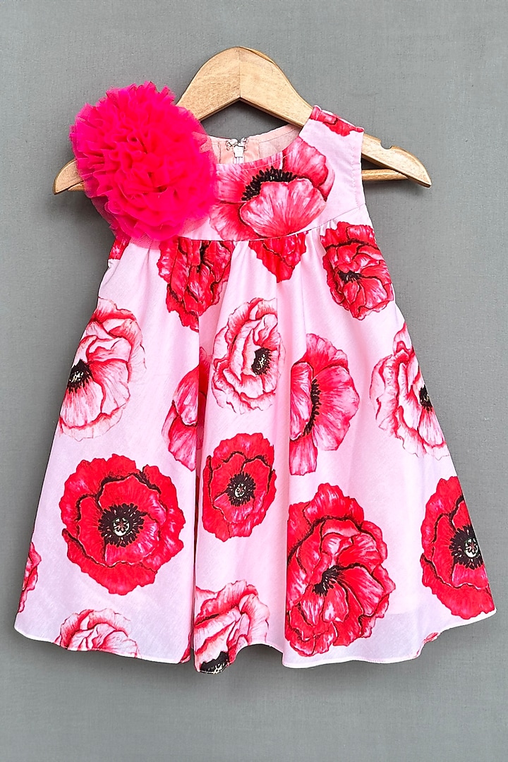Pink Muslin Floral Printed Dress For Girls by Label Neeti at Pernia's Pop Up Shop