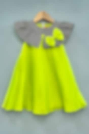 Lime Green Muslin Bow Dress For Girls by Label Neeti at Pernia's Pop Up Shop