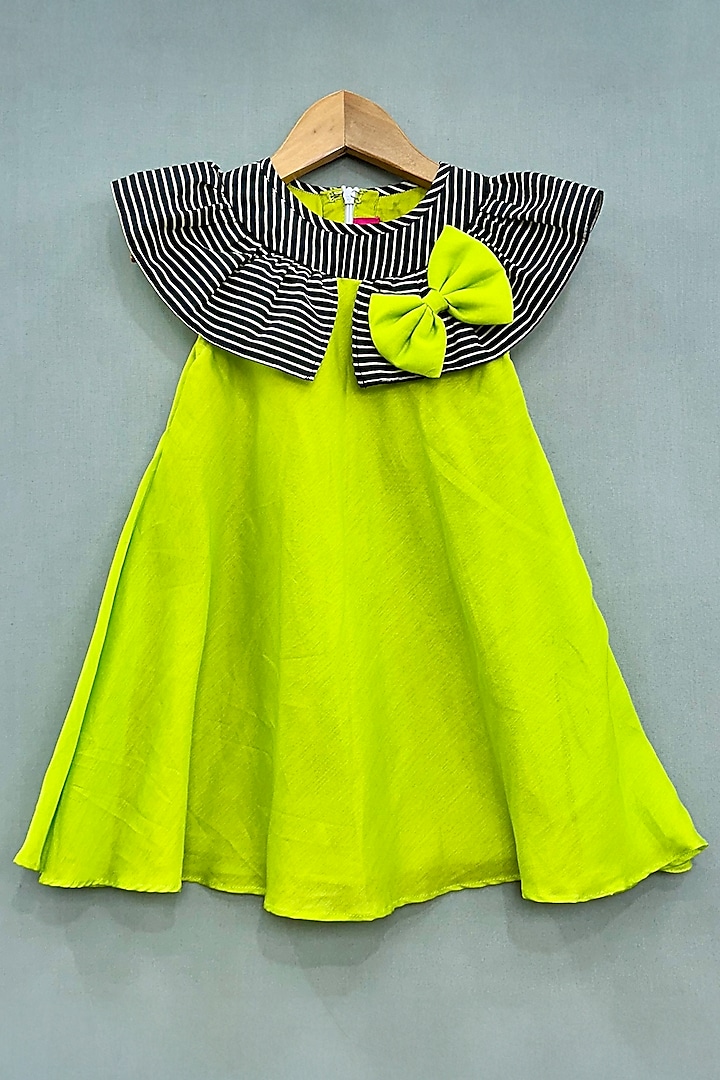 Lime Green Muslin Bow Dress For Girls by Label Neeti at Pernia's Pop Up Shop