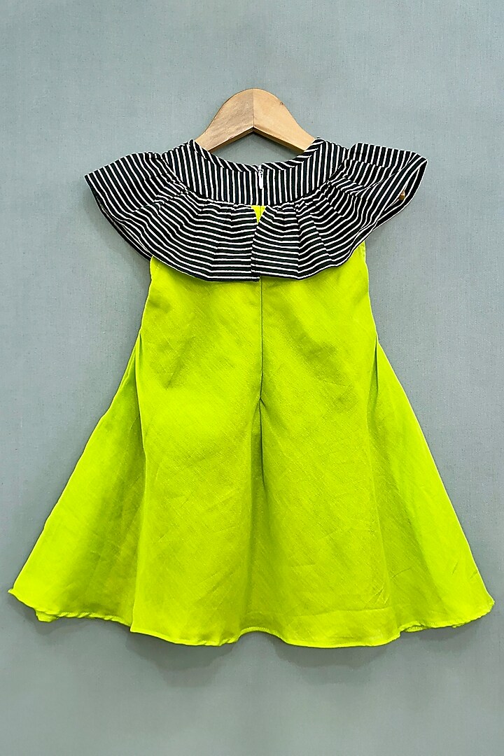 Lime Green Muslin Bow Dress For Girls by Label Neeti at Pernia's Pop Up Shop
