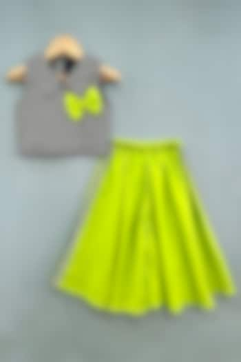 Lime Green Muslin Palazzo Pant Set For Girls by Label Neeti at Pernia's Pop Up Shop