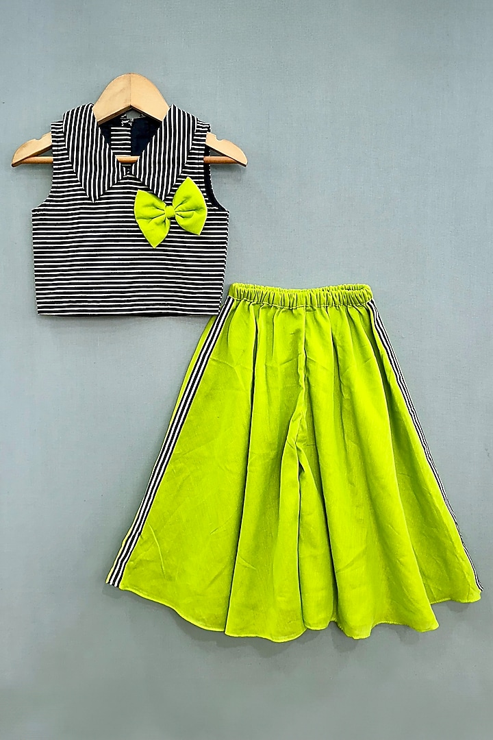 Lime Green Muslin Palazzo Pant Set For Girls by Label Neeti at Pernia's Pop Up Shop